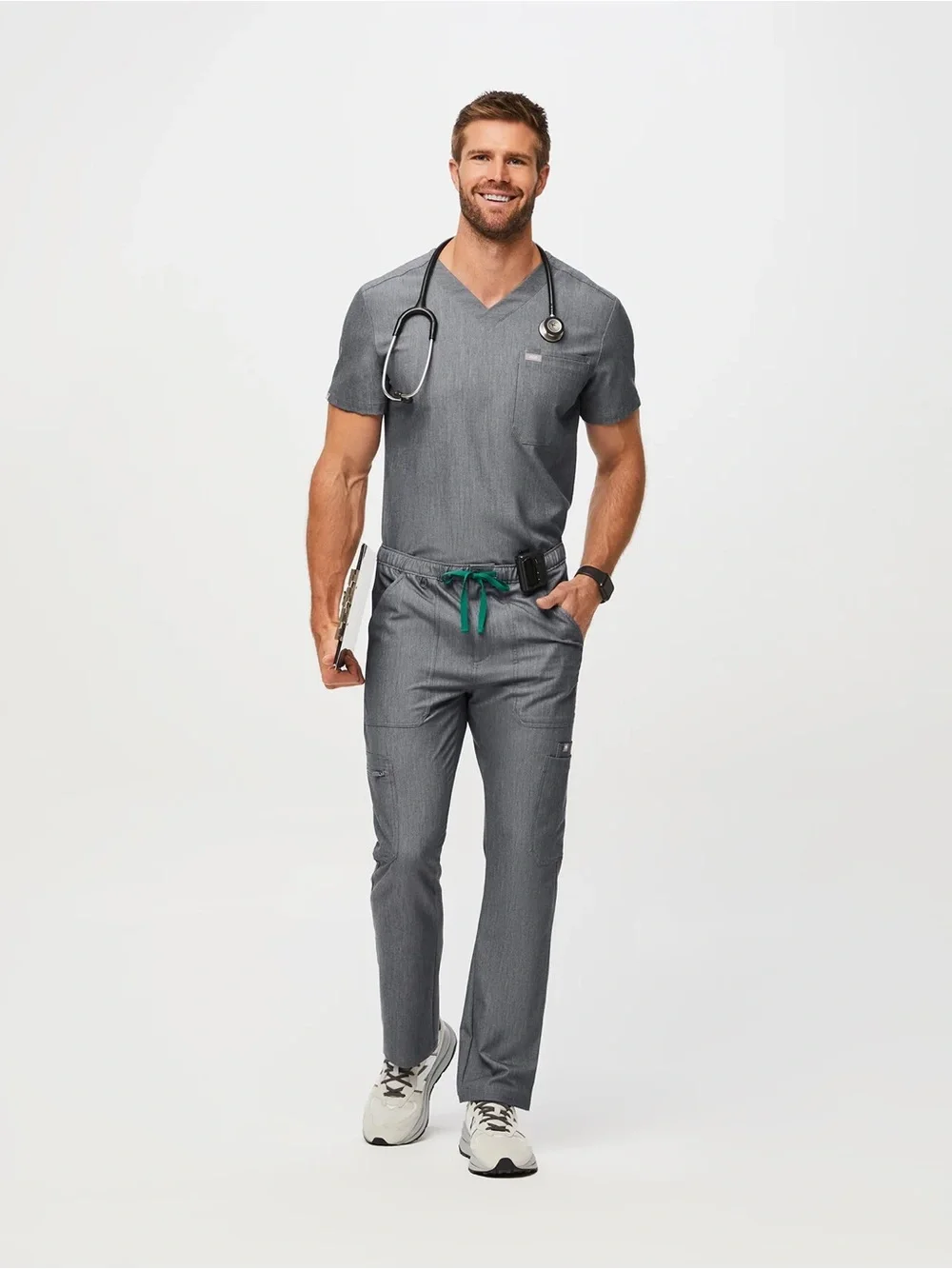 Figs Men's Gray Cargo Cairo Scrub Pants with Green Drawstring - Lot of 2 - M